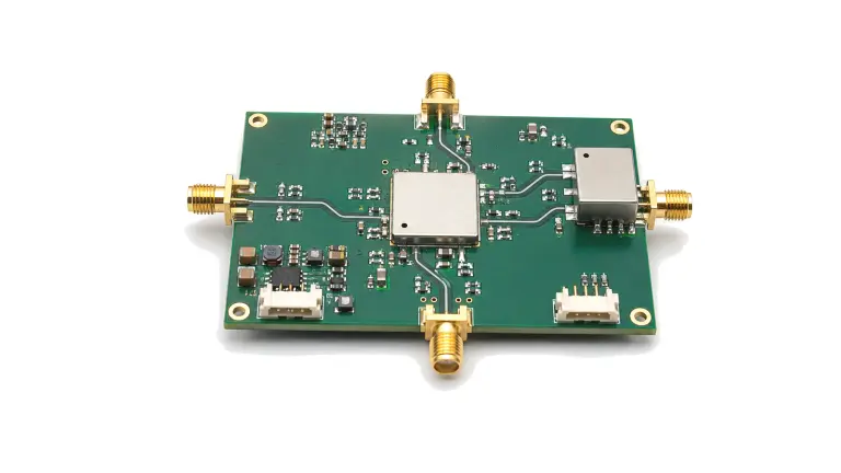 IQ modulator and demodulator RF module with coaxial interfaces