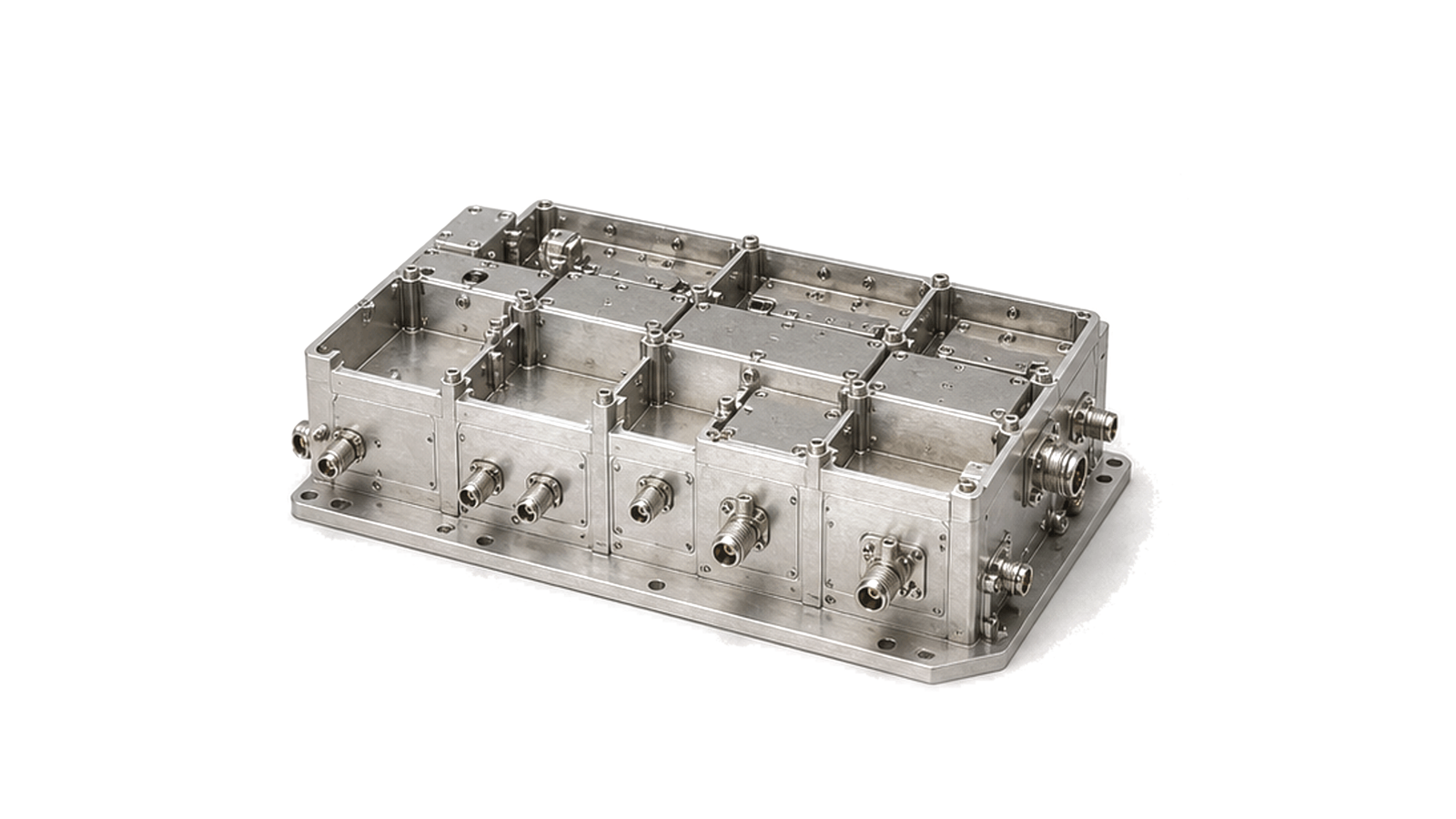 Radar RF front-end assembly with coaxial connectors and protected signal paths