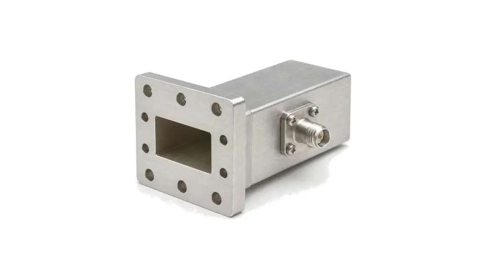 Coax-to-waveguide adapter with RF connector and waveguide port
