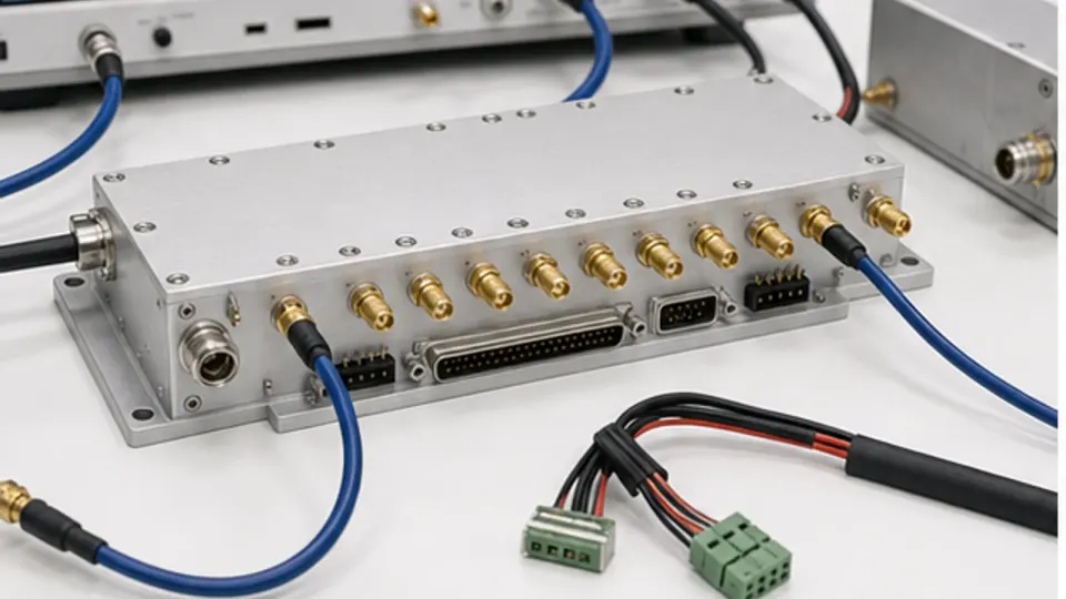 People-free RF switch matrix and control module with coaxial paths on an unattended microwave verification bench